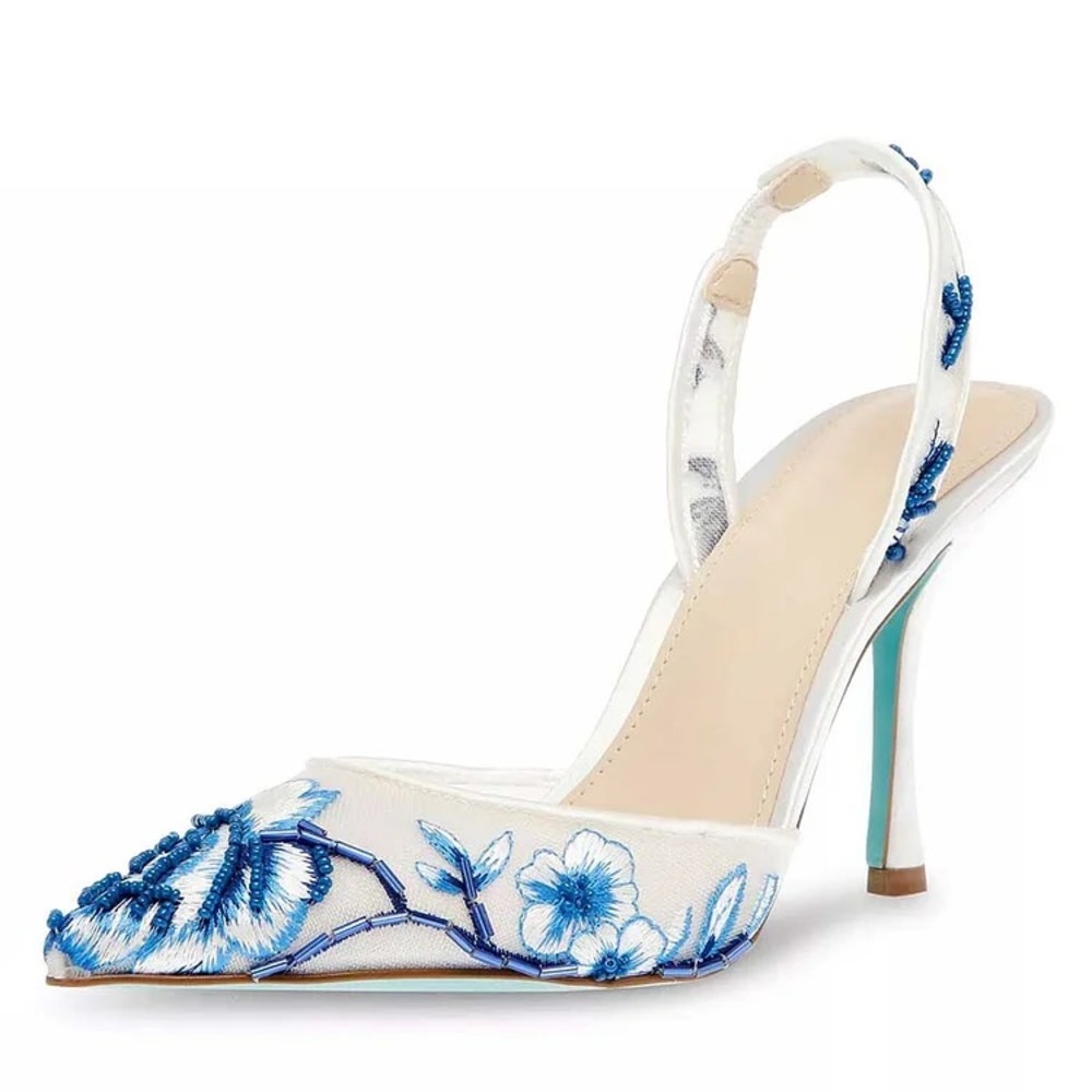Betsey Johnson White and Blue Floral Heels